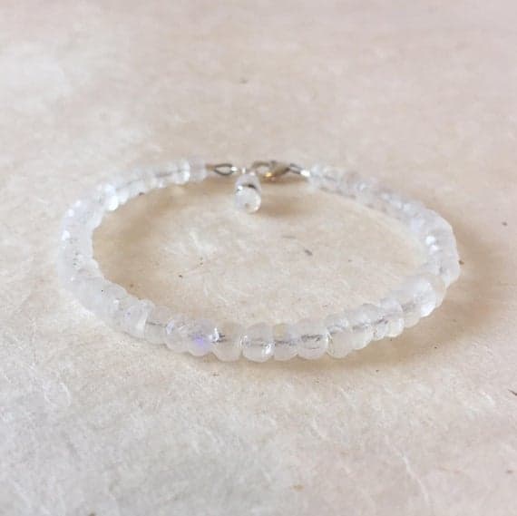 Moonstone Karen Hill Tribe Thai Silver Beaded Bracelet, Sundance Style, June Birthday, June Birthstone, Boho Chic, Layering Bracelet 5 mm Code- WAR6468