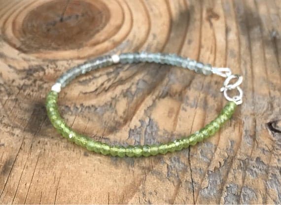 Peridot and Aquamarine Sterling Silver Bracelet-Energy Healing Gemstones-Ombre- Stacking-August Birthstone-March Birthstone-Boho 3-3.5 mm Code- WAR6787