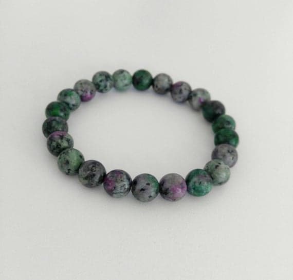 Natural 8mm Stretchable Multi Ruby in Zoisite Bracelet Round, Smooth 7" for mens, womens.