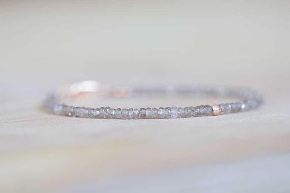 24k gold good luck gift 3.5mm Gray Champagne Zircon stacking Bracelet Rondelle , Faceted 18cm for mens, womens, gf, bf and adults.