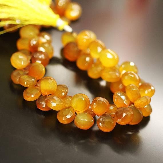 1 strand yellow chalcedony heart drop faceted 8'' long strand gemstone beads, jewelry supplies for jewelry making, bulk beads, for meditation jewellery for Reiki Healing  gemstone 11mm to 10mm