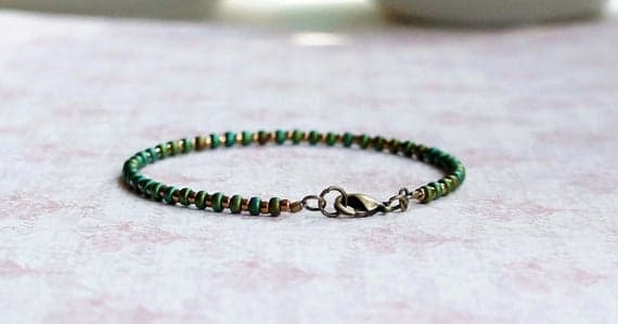 Green And Bronze Seed Bead Bracelet, Beaded Bracelet, Stacking Bracelet, Minimalist Bracelet, Dainty Bracelet, Delicate Bracelet 2-4mm Code- WAR9131