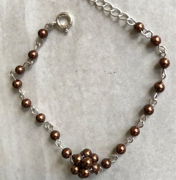 Brown shell Pearl seni Precious Gemstone Cluster Tennis 925 sterling silver Bracelet 4mm  Code- WAR6620