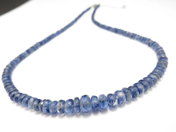 925 sterling Silver Anniversary Gift 4-7mm stacking Blue Blue Kyanite  Necklace Rondelle, Faceted 17" for mens, womens.