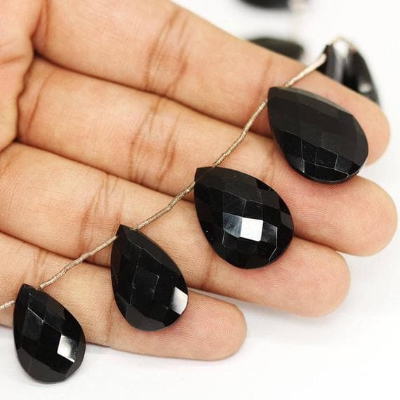 1 strand black spinel pear drop faceted 9'' long strand gemstone beads, jewelry supplies for jewelry making, bulk beads, for meditation jewellery for Reiki Healing  gemstone 19mm to 24mm
