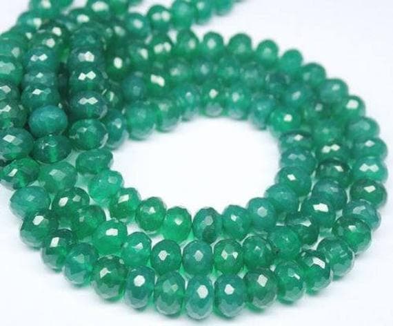 1 strand green onyx rondelle faceted 13'' long strand gemstone beads, jewelry supplies for jewelry making, bulk beads, for meditation jewellery for Reiki Healing  gemstone 9mm