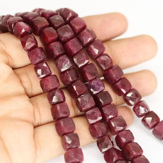 1 strand red ruby heishi cube squrefaceted 15'' long strand gemstone beads, jewelry supplies for jewelry making, bulk beads, for meditation jewellery for Reiki Healing  gemstone 7mm to 9mm