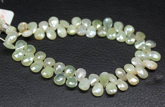 1 strand silver coated prehnite pear drop faceted 8'' long strand gemstone beads, jewelry supplies for jewelry making,  for meditation jewellery for Reiki Healing  gemstone 8mm to 10mm