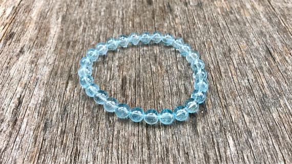 Wholesale 7mm Stretchable Blue Clear Swiss Blue Topaz  Bracelet Round, Smooth 7" for mens, womens, gf, bf & Adult.