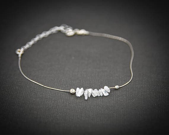 925 sterling Silver Super sale 4x6mm stacking White Moonstone Bracelet Chips, Faceted 7" for mens, womens, gf, bf & Adult.