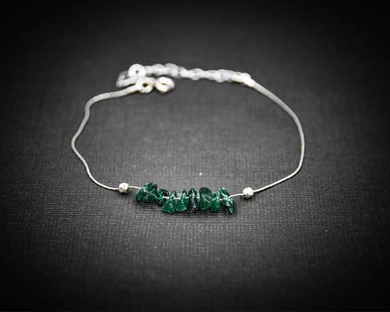 925 sterling Silver Wholesale 4x6mm stacking Green Green Aventurine Bracelet Chips, Faceted 7" for mens, womens, gf, bf & Adult.