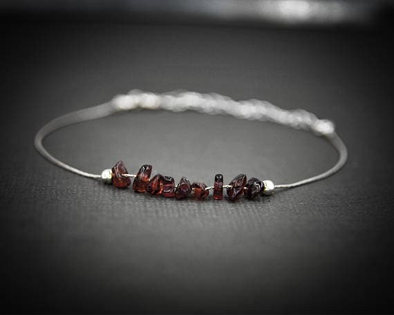 925 sterling Silver Anxiety Gemstone 4x6mm stacking Red Raw Garnet Bracelet Chips, Faceted 7" for mens, womens, gf, bf & Adult.