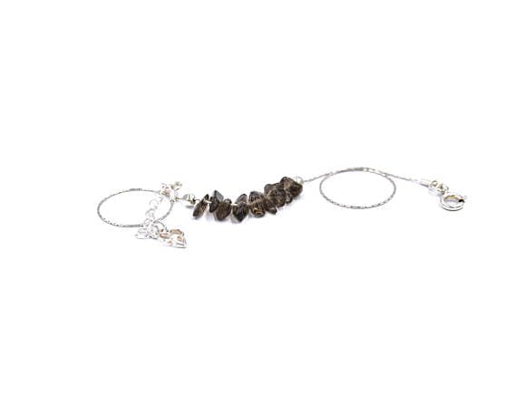 925 sterling Silver Positive Energy 4x6mm stacking Brown Smoky Quartz Raw Quartz Bracelet Chips, Faceted 7" for mens, womens, gf, bf & Adult.