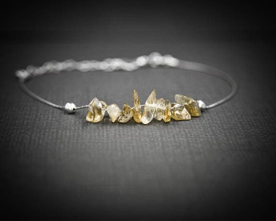 925 sterling Silver Unique Wedding Gift 4x6mm stacking Yellow Raw Citrine Bracelet Chips, Faceted 7" for mens, womens, gf, bf & Adult.
