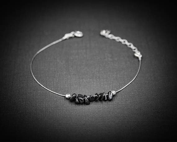 925 sterling Silver Rock Gift 4x6mm stacking Black Hematite Bracelet Chips, Faceted 7" for mens, womens, gf, bf & Adult.