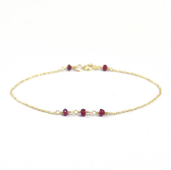 24k gold Plated Galaxy Jewelry 3mm stacking Red Tiny Ruby  Bracelet Rondelle, Faceted 7" for mens, womens, gf, bf & Adult.