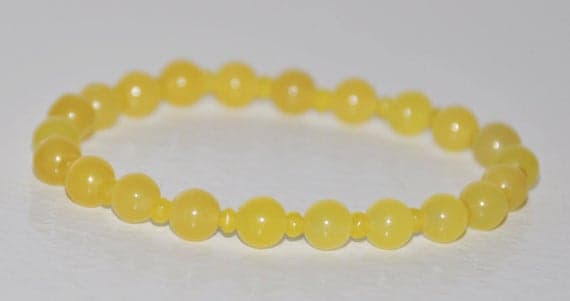 Grounding 2-6mm Yellow Yellow Topaz, Jade Stretchable Bracelet Round, Smooth 18cm for mens, womens, gf, bf and adults.