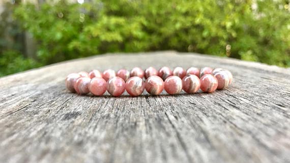Natural 8mm Stretchable Pink Rhodochrosite Bracelet Round, Smooth 7" for mens, womens, gf, bf & Adult.