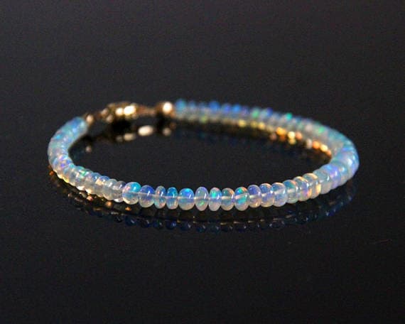 Opal Bead Bracelet - Natural Opal, AAA Genuine Ethiopian Opal, Opal Bracelet, Fire Opal Bracelet, Opal Beaded Bracelet, Opal Jewelry 3.5mm Code- WAR6067