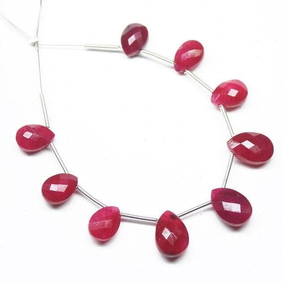 1 strand ruby pear drop faceted 8'' long strand gemstone beads, jewelry supplies for jewelry making, bulk beads, for meditation jewellery for Reiki Healing  gemstone size 10mm to 12mm