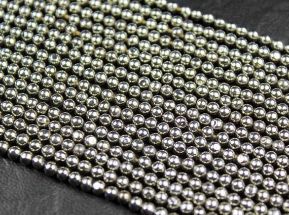 1 strand pyrite round ball smooth 14'' long strand gemstone beads, jewelry supplies for jewelry making, bulk beads, for meditation jewellery for Reiki Healing  gemstone 3mm