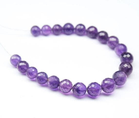 1 strand amethyst round ball faceted 6'' long strand gemstone beads, jewelry supplies for jewelry making, bulk beads, for meditation jewellery for Reiki Healing  gemstone 6mm to 8mm