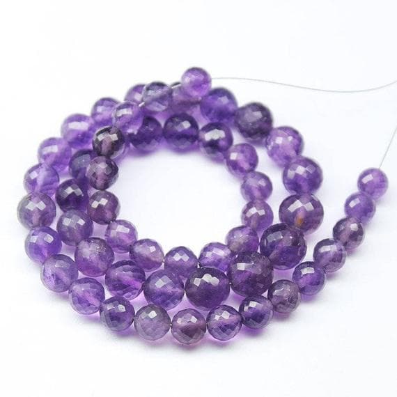 1 strand purple amethyst round ball faceted 14'' long strand gemstone beads, jewelry supplies for jewelry making, bulk beads, for meditation jewellery for Reiki Healing  gemstone 8mm to 6mm