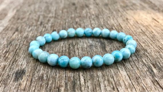 Anxiety Gemstone 6mm Stretchable Sky Blue Larimar Bracelet Round, Smooth 7" for mens, womens, gf, bf & Adult.