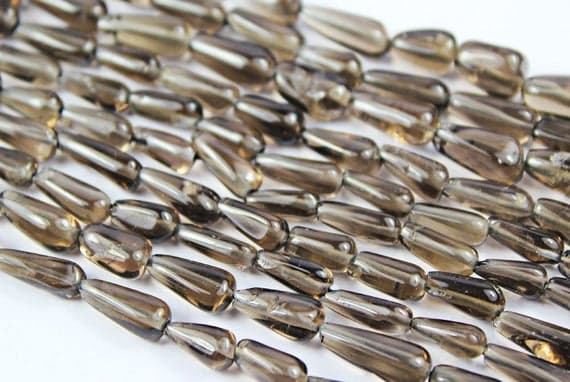 1 strand smocky quartz pear drop smooth 13'' long strand gemstone beads, jewelry supplies for jewelry making, bulk beads, for meditation jewellery for Reiki Healing  gemstone 6mm to 10mm