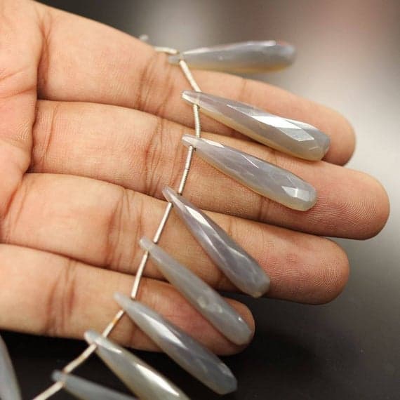 1 strand grey chalcedony tear drop faceted 7'' long strand gemstone beads, jewelry supplies for jewelry making, bulk beads, for meditation jewellery for Reiki Healing  gemstone 23mm to 30mm