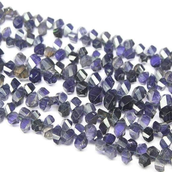 1 strand iolite blue sapphire twisted tear drop faceted 8'' long strand gemstone beads, jewelry supplies for jewelry making,  for meditation jewellery for Reiki Healing  gemstone 7mm to 10mm