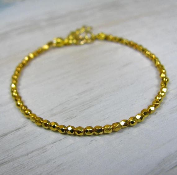 Gold Stack Bracelet, Gold Beaded Bracelet, Gold Stacking Bracelet, Gold Minimalist Bracelet, Dainty Gold Bracelet, Delicate Gold Bracelet 2mm  Code- WAR6599