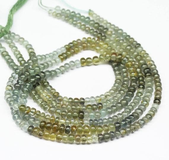 1 strand shaded moss aquamarine rondelle smooth 14'' long strand gemstone beads, jewelry supplies for jewelry making, bulk beads, for meditation jewellery for Reiki Healing  gemstone 3mm