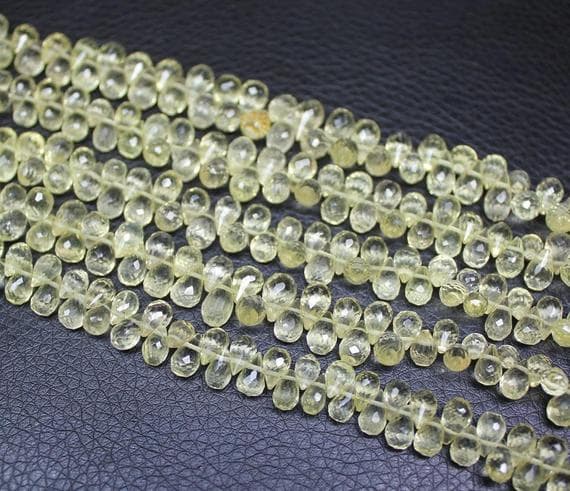 1 strand lemon quartz tear drop faceted 8'' long strand gemstone beads, jewelry supplies for jewelry making, bulk beads, for meditation jewellery for Reiki Healing  gemstone 8mm to 7mm