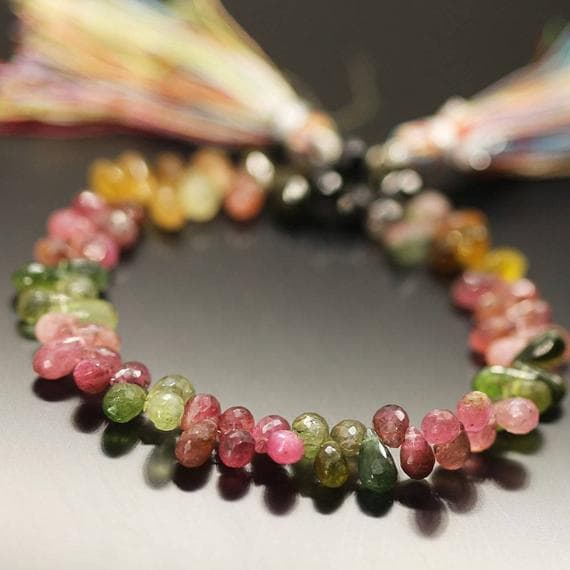 1 strand watermelon tourmaline tear drop faceted 8'' long strand gemstone beads, jewelry supplies for jewelry making,  for meditation jewellery for Reiki Healing  gemstone size 6mm to 8mm