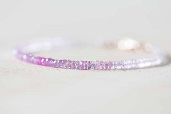 925 sterling silver chakras simple 3.5mm Multi Colour Pink Sapphire  stacking Bracelet Rondelle, Faceted 18cm for mens, womens, gf, bf and adults.