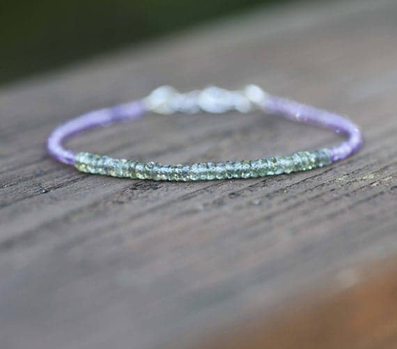 925 sterling Silver top quality 2-3mm stacking Multi Green Sapphire and Amethyst  Bracelet Rondelle, Faceted 7" for mens, womens, gf, bf & Adult.