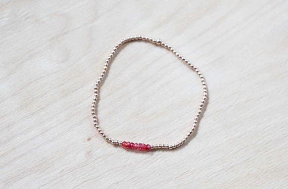 Rose Gold Positive Energy 3mm Red Padparadscha & Red Sapphire Stretchable Bracelet Rondelle, Faceted 18cm for mens, womens, gf, bf and adults.