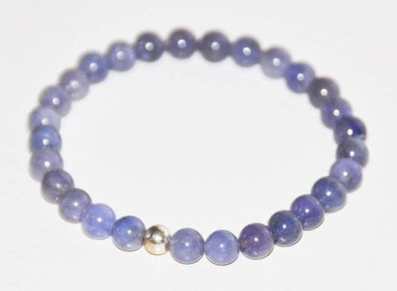 925 sterling silver memorial gift 6mm Blue Tanzanite Stretchable Bracelet Round, Smooth 18cm for mens, womens, gf, bf and adults.