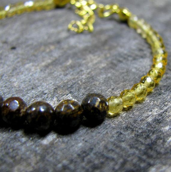 Citrine Bronzite Beaded Bracelet, Gold Citrine Bracelet,Dainty Gemstone Bracelet, Tiny Sterling Silver Bracelet, Yellow Gemstones Bracelet 3-4mm  Code- WAR6598