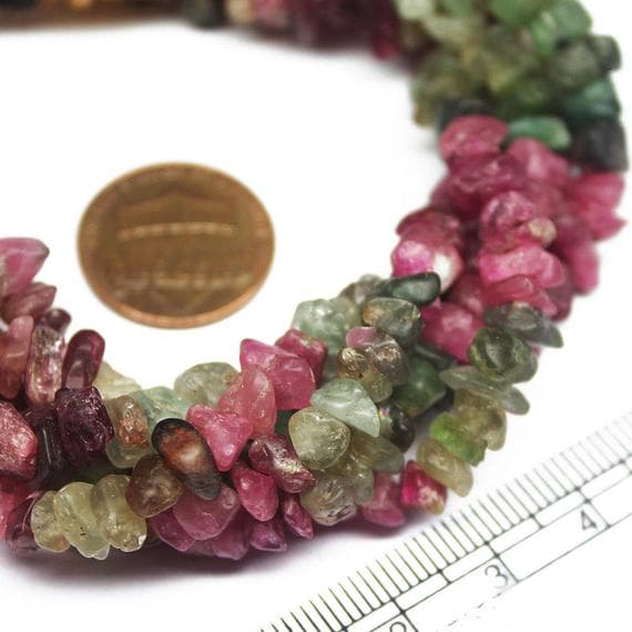 1 strand multi pink green toumaline tumbled chips smooth 8'' long strand gemstone beads, jewelry supplies for jewelry making,  for meditation jewellery for Reiki Healing  gemstone 5mm to 8mm