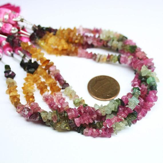 1 strand multi pink tourmaline tumbled chips smooth 8'' long strand gemstone beads, jewelry supplies for jewelry making, bulk beads, for meditation jewellery for Reiki Healing  gemstone 6mm