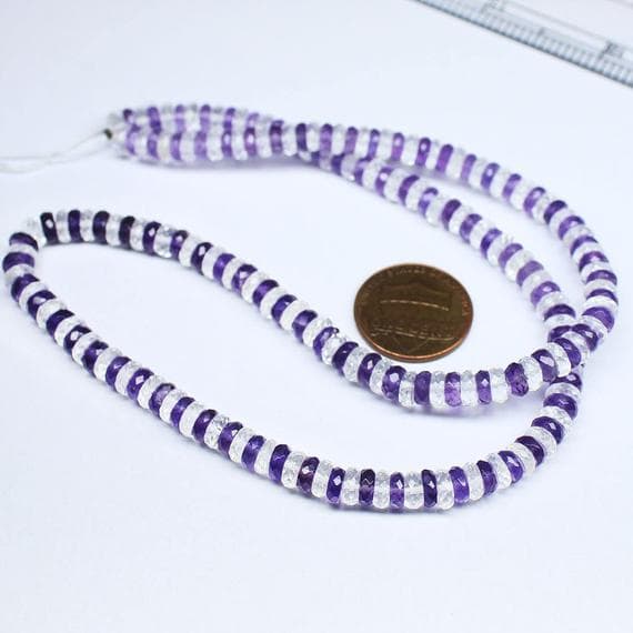 1 strand shaded amethyst white quartz tyre wheel faceted 18'' long strand gemstone beads, jewelry supplies for jewelry making,  for meditation jewellery for Reiki Healing  gemstone 5mm