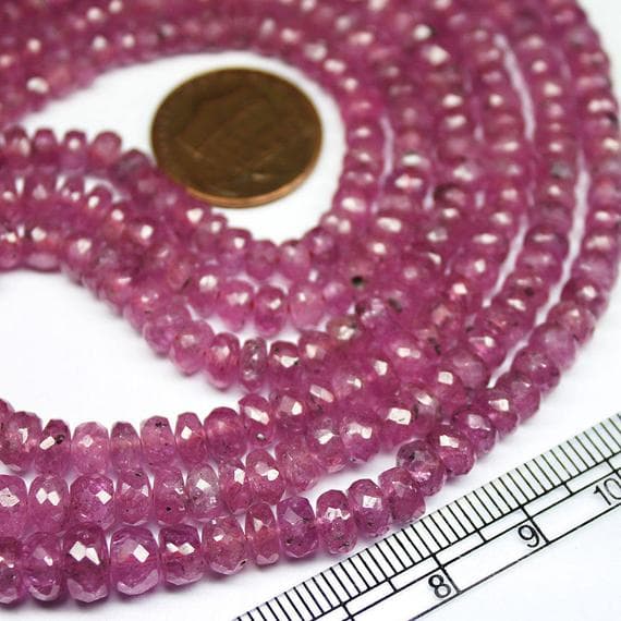 1 strand pink sapphire rondelle faceted 20'' long strand gemstone beads, jewelry supplies for jewelry making, bulk beads, for meditation jewellery for Reiki Healing  gemstone 4mm to 6mm