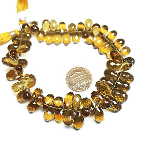 1 strand natural beer quartz tear drop faceted 9'' long strand gemstone beads, jewelry supplies for jewelry making, bulk beads, for meditation jewellery for Reiki Healing  gemstone 9mm to 14mm