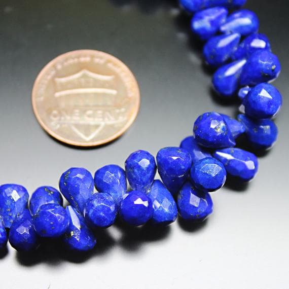 1 strand lapis lazuli tear drop faceted 9'' long strand gemstone beads, jewelry supplies for jewelry making, bulk beads, for meditation jewellery for Reiki Healing  gemstone 6mm to 8mm