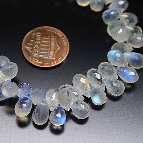 1 strand rainbow moonstone tear drop faceted 8'' long strand gemstone beads, jewelry supplies for jewelry making,  for meditation jewellery for Reiki Healing  gemstone size 8mm to 9mm