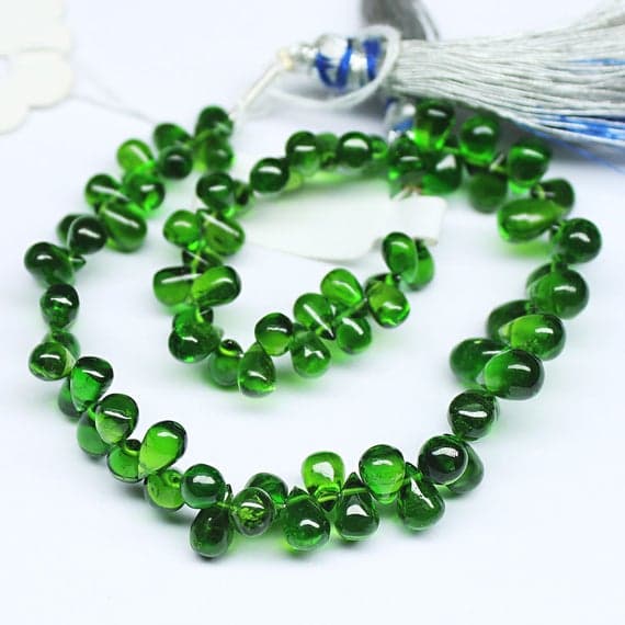 1 strand green chrome diopside tear drop smooth 8'' long strand gemstone beads, jewelry supplies for jewelry making, bulk beads, for meditation jewellery for Reiki Healing  gemstone 8mm to 6mm
