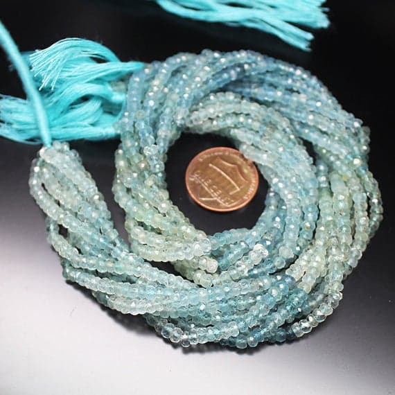 1 strand aquamarine rondelle faceted 14'' long strand gemstone beads, jewelry supplies for jewelry making, bulk beads, for meditation jewellery for Reiki Healing  gemstone size 3.5mm