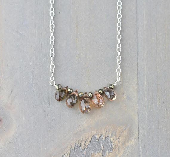 925 sterling silver Rock Gift 5-7mm Pink Andalusite stacking Necklace Teardrop, Faceted 17 Inch for mens, womens, gf, bf and adults.